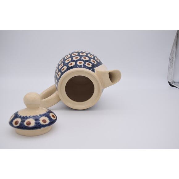 Vintage Bunzlau Ceramic Teapot Peacock Eye Pattern - Picture 7 of 10